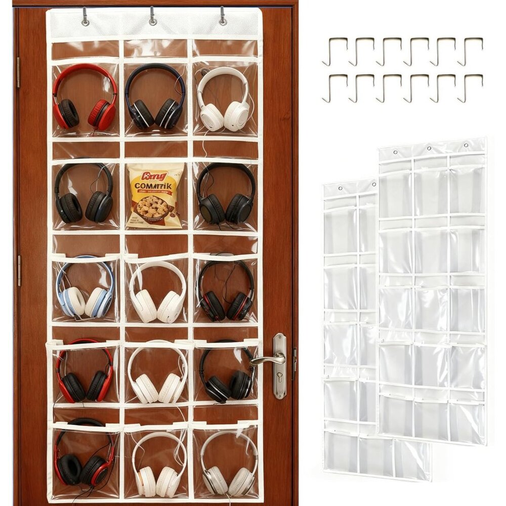 2PCS Classroom Headphone Organizer - 30 Pocket Over-the-Door Storage Solution